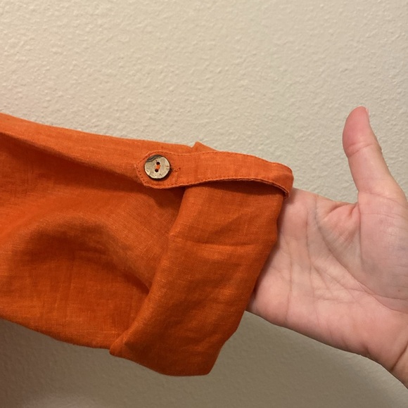 NWOT Soft Surroundings Island Breeze Button 100% Linen Top in burnt orange - Picture 6 of 9